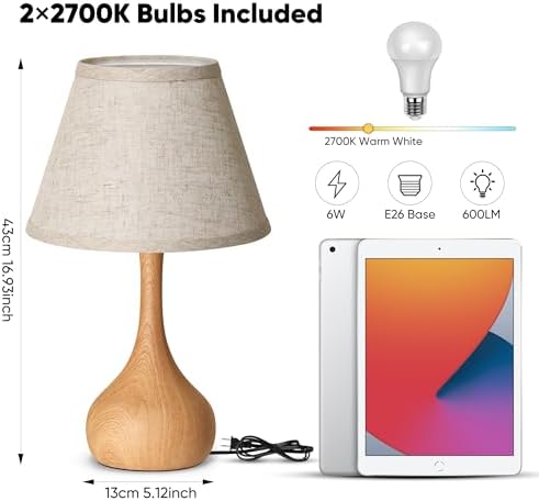 Touch Table Lamp for Bedroom Set of 2, 3-Way Dimmable Bedside Lamp for Nightstand, 17” Rustic Metal Desk Lamp with Linen Shade for Living Room, Kids Reading, Dorm, Home Office Decor, Bulb Included - Image 6