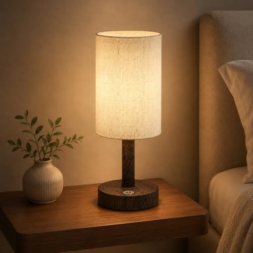 Small Rechargeable Cordless Table Lamp, Nightstand to Desk, Dark Walnut by Litluzecozy
