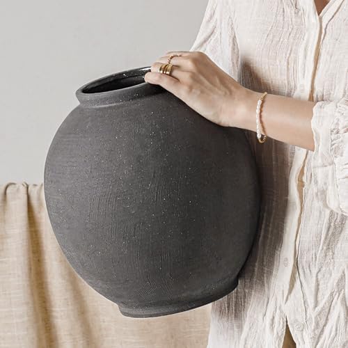 Ceramic Rustic Vase, 10.8 Inch Farmhouse Minimalist Tall Flower Vase for Table, Living Room, Home Decor, Bathroom, Holiday, Wedding, Set of 1,Sandstone Dark Grey by LETAUCIGARDEN