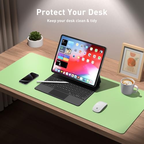 Aothia Leather Desk Pad Protector, Office Desk Mat, Large Mouse Pad, Non-Slip PU Leather Desk Blotter, Laptop Desk Pad, Waterproof Desk Writing Pad for Office and Home (48"x17", Foam Green) - Image 3
