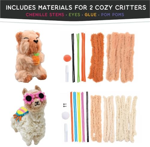 WeVeel Cozy Craftworks Capybara and Llama Chenille Stem Craft Kit Bundle for Teens & Adults – Mindful DIY Animal Craft, Tactile Pipe Cleaner Art Kit with QR Video Tutorials - Image 2