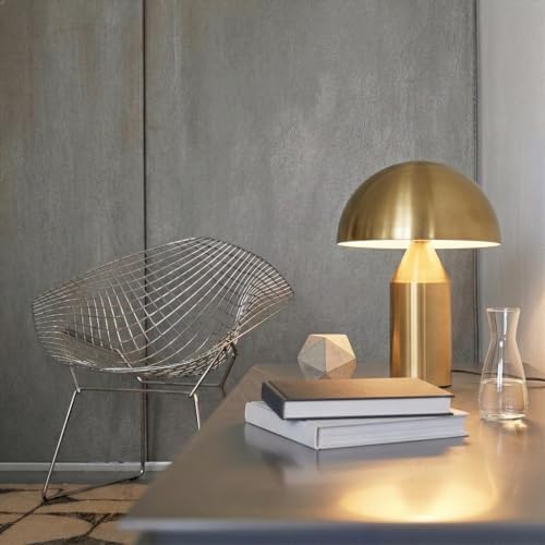 Brightech Venus Mushroom Table Lamp - Modern Lamp for Living Room, Bedroom Side/End Table - Dimmable, Unique Side Table LED Lamp Shade for Office, Reading - Brass/Gold, 14" Tall - Image 4