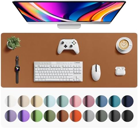 Aothia Faux Leather Desk Mat - Large Mouse Pad, Non-Slip PU Leather Blotter, Waterproof Writing Surface for Office and Home (Brown, 42" x 17") by AothiaSimpleNaturalUnique