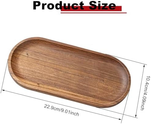 Small Wooden Tray, Oval Wood Serving Trays, Acacia Wood Platter for Coffee Tables, Dessert, Snack, Fruit, Bathroom Tray Charcuterie Board for Home Decor (M) - Image 2