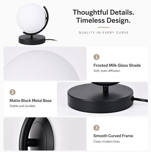 Black Globe Table Lamp, Plug-in Bedside Lamp, E12 Frosted Glass Shade - Image 4