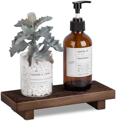 Bathroom Sink Tray Wood Riser Display Kitchen Decor Soap Holder, Walnut by zoocatia