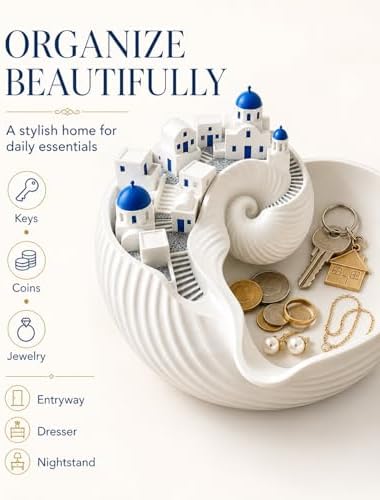 Santorini Catchall Bowl - 3D Printed Shell Tray, Greek Island Organizer for Keys, Coins and Jewelry, Decorative Trinket Dish for Entryway Table, Dresser or Nightstand, Coastal Decor - Image 2