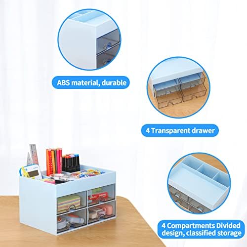 LETURE Office Desktop Organizer with Drawer, Stationary Organizer Desk Caddy, Pen/Pencil/Business Card/Sticky Note Tray/Paperclip Holder Storage Box (Blue) - Image 6