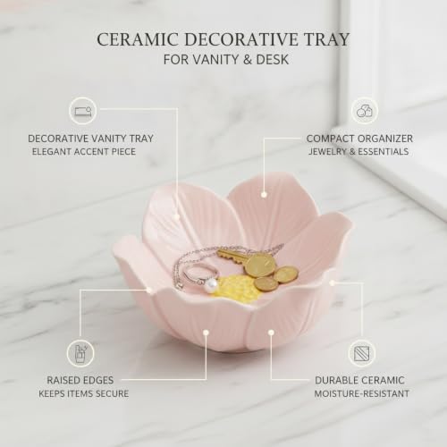 Ceramic Decorative Tray for Vanity and Desk, Small Storage Organizer for Jewelry Keys Coins, Compact Catchall Dish with Raised Edges (1 PC) - Image 5