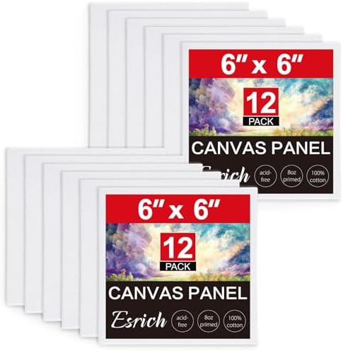 ESRICH Small Canvases for Painting 6x6 inch, 12 Pack Canvas Boards Cotton Painting Canvas Primed Acid Free Mini Blank Canvas Panels for Oil Paint,Watercolor,Acrylic Paint,Gouache&Tempera., White by ESRICH