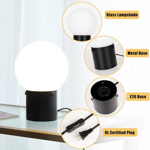 Somniferous Small Table Lamps Set of 2, Black Table Lamp with Frosted Glass Globe Shade, Mid Century Modern Bedside Lamps, Nightstand Lamps for Bedroom Living Room Dorm, 7W LED Bulb Included - Image 4