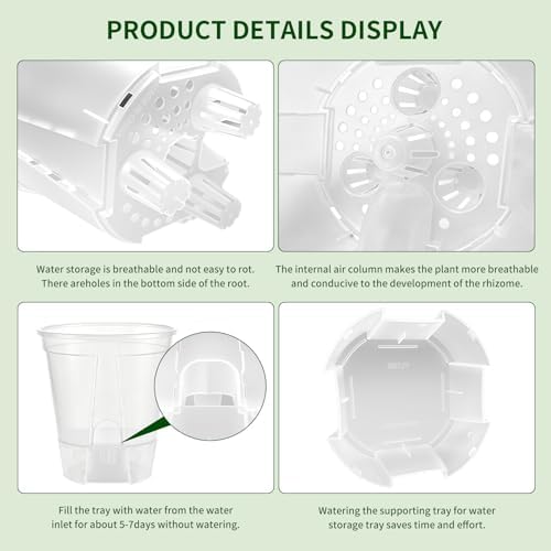 Cdd's Path 5 Inch Clear Self Watering Pots Set, 12 Pack Naked Root Planter with Deep Water Tank, Large Drainage Holes, Reservoir & Air Pipes for Indoor Outdoor Plants, Flowers, Seedlings - Image 7