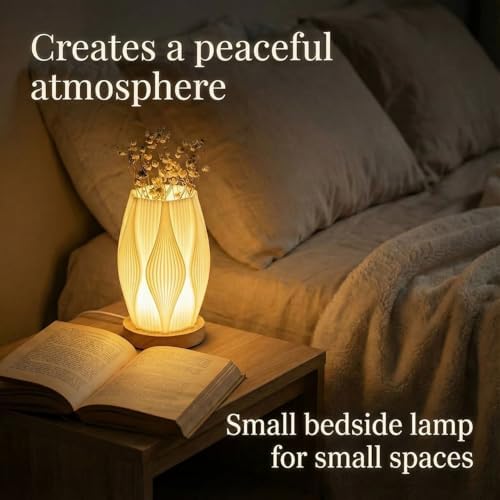 Small Bedside Lamp for Nightstand, 3D Printed Mini Table Lamp, 3 Color Temperatures Warm to Cool White, Cozy Small Lamp for Bedroom Dorm Tight Spaces, Ash Wood Base, 8.8 Inch Tall - Flame - Image 5