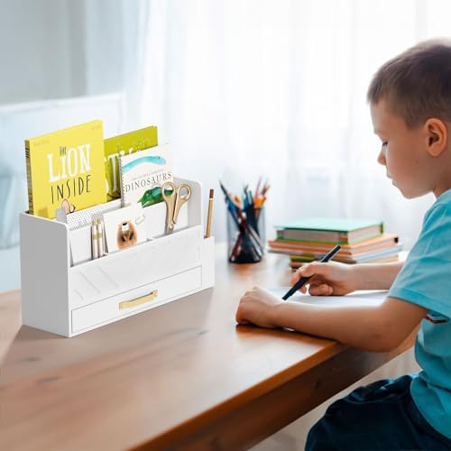 Bamboo Mail Organizer Countertop Pen Holder Wooden Desktop Storage Drawers - Image 7