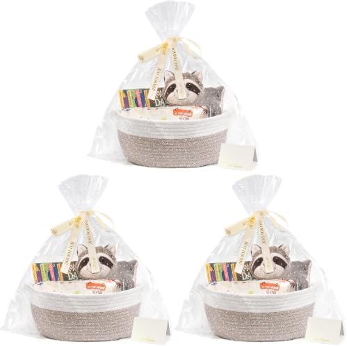 CHICVITA Gift Basket Empty to Fill, Boo Basket, Small Basket with Bags & Ribbon, Dog Toy Storage, 12"x 8"x 5", Brown (Pack of 3) by CHICVITA