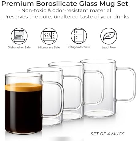 Aquach 18oz Glass Coffee Mugs Set of 4, Large Clear Borosilicate Cups - Image 6