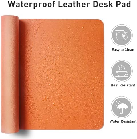 Aothia Leather Desk Pad Protector, Mouse Pad, Office Desk Mat, Non-Slip PU Leather Desk Blotter, Laptop Desk Pad, Waterproof Desk Writing Pad for Office and Home (23.6" x 13.7", Hermes Orange) - Image 6