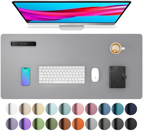 Aothia Leather Desk Pad Protector, Mouse Pad, Office Desk Mat, Non-Slip PU Leather Desk Blotter, Laptop Desk Pad, Waterproof Desk Writing Pad for Office and Home (31.5" x 15.7", Light Grey) by AothiaSimpleNaturalUnique