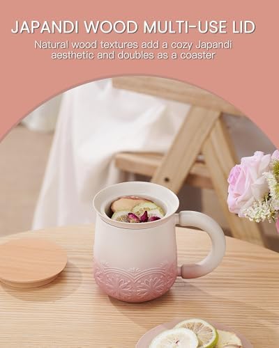 ZENS Tea Mug with Infuser and Lid for Loose Tea Diffusers, 12oz Pink - Image 2