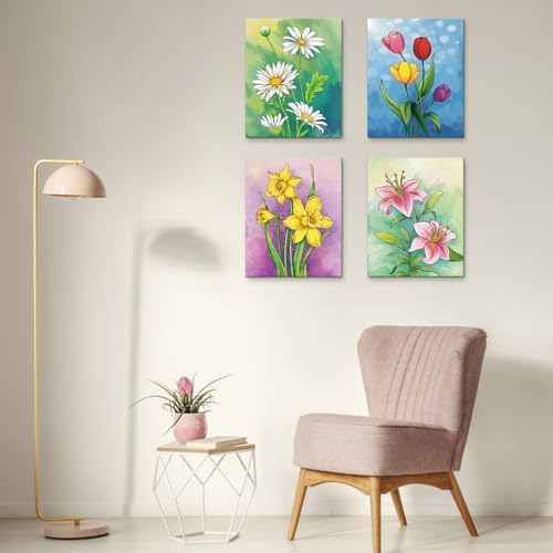 8 Pack Paint and Sip Kit for Adults, Flower Theme Pre Drawn Canvas to Paint Stretched Outline Canvas Art Painting Set Lady Night Party Favor Supplies Gift(8x10) - Image 4