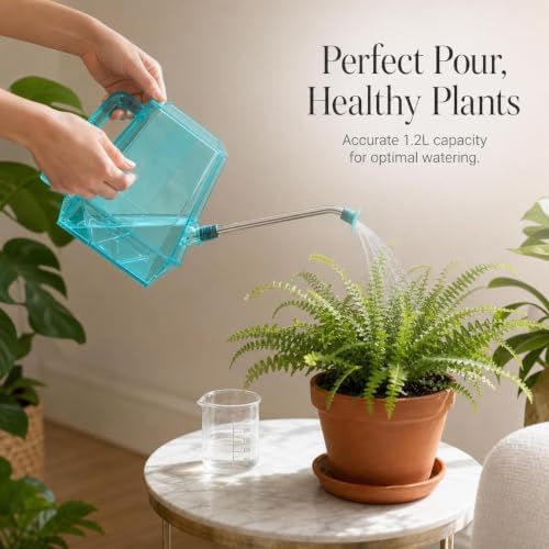 Elegant Watering Can with Extra Long Stainless Steel Spout for Soil Level Watering of Delicate Houseplants Potted Plants Balcony Flowers Sturdy Metal Body, Rose Pink, 1.2L - Image 4