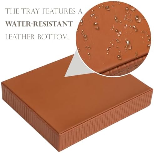 HofferRuffer Faux Leather Vanity Tray, Elegant Desktop Storage Organizer, Decorative Catchall for Perfume, Bathroom Valet, Nightstand or Dresser, 10.2 x 8.4 x 1.8 inches (Brown Stripe) - Image 3