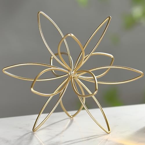 8" Gold Decorative Sphere, Metal Floral Tabletop Sculpture, Abstract Tabletop Decorative Ball for Home Metal Sphere Decor - Image 2