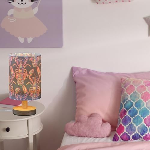 Neon Sunglass Lobster Funny Bedside Table Lamps with USB Port for Bedroom Lamp Accent Table Lamp Small Nightstand Lamp Sturdy Linen Shade Wooden Base Decorative Lamps for Kids|Reading|Dorm|Home - Image 5