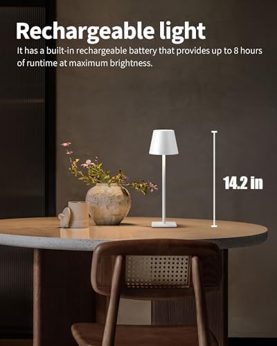 KDG 2 Pack Cordless White Table Lamps, Rechargeable Portable LED Desk Lamps - Image 2