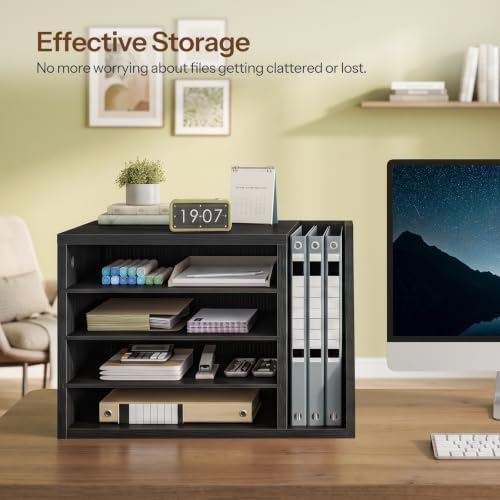 HOOBRO Mail Sorter, Literature Organizer with Adjustable Shelves, Paper Organizer for Office, Home, Wood Countertop File Holders, Mails, Magazines, Black BK41WF01 - Image 3