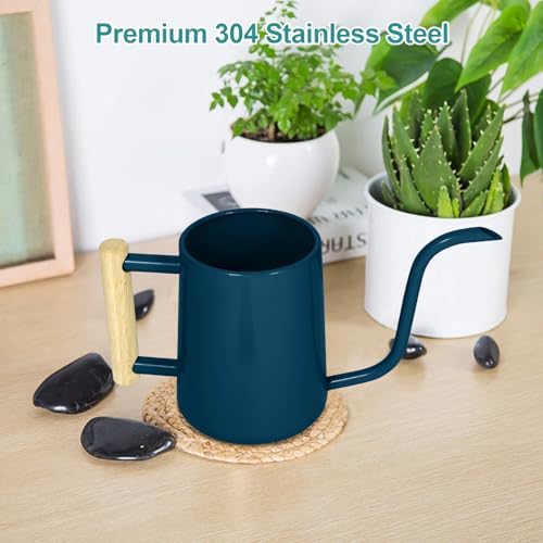 Watering Can Indoor Plants, 35 oz/1000 ml Metal Stainless Steel Watering Can Pot with Long Spout for Indoor House Plants Bonsai Outdoor Garden Flower Decorative (Dark Blue) - Image 6