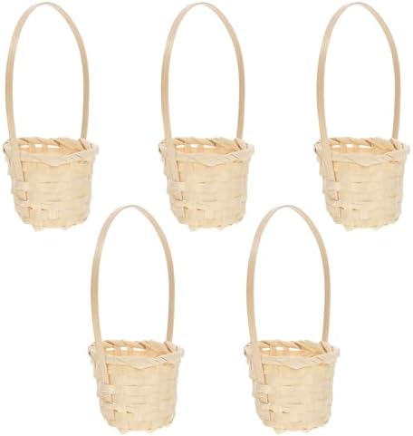 ibasenice 5pcs Beige Woven Storage Basket with Flexible Handle by ibasenice