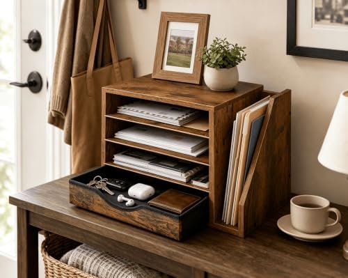 Wooden Desk Organizer with Drawers, Office Paper Mail and Organizer Wood - Image 5