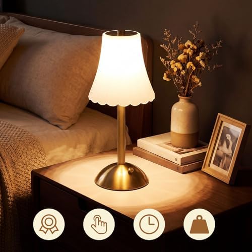 Liliful 2 Pcs Cordless Table Lamp LED Touch, Gold, Frosted Rose Style - Image 5