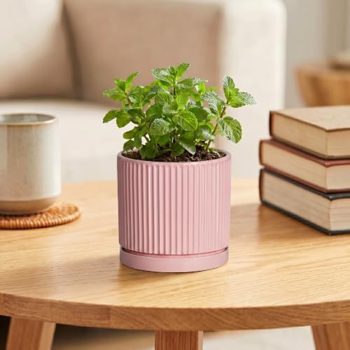 Ceramic Succulent Pots, 4 Inch Pots for Plants, Round Planter, Pink - Image 4