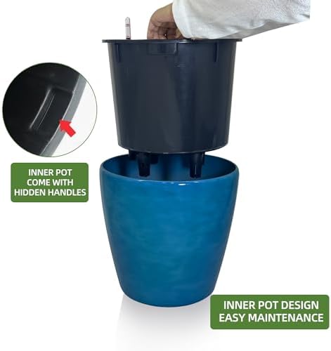 Dexceder 18x17 Self Watering Planter with Wheels (Peacock Blue Gradient) - Image 4