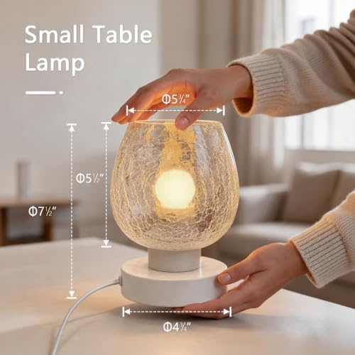ONEWISH Touch Bedside Table Lamp for Bedroom, 3-Way Dimmable, Crackle Glass Shade, 7.5" Ultra Compact Nightstand Lamp, Warm White 2700K LED Bulb Included, Modern Design(Crack Pattarn) - Image 5