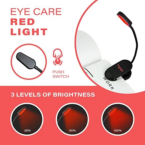 hooga Red Book Light, Rechargeable Clip On 625nm LED Light for Reading in Bed. No Blue Light Emitted, Eye Care Light for Strain-Free, Healthy Eyes. Gift for Students, Kids, Travel, Nursing, Studying. - Image 3