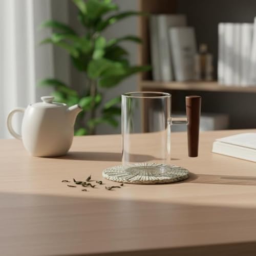 Wooden Handle Glass Mug Heat Resistant Clear Glass Tea Cup Minimalist Design Drinkware for Office, Wood Handle Cup - Image 5