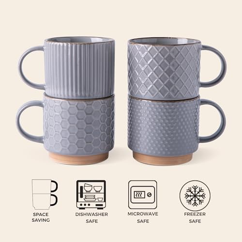 GBhome 12 OZ Stackable Coffee Mugs Set of 4, Ceramic Coffee Cups Set - Image 6