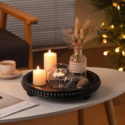 Black Round Wooden Tray for Decor, Rustic Farmhouse Centerpiece - Image 3