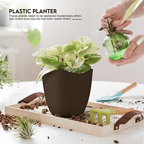 Plant Pots Indoor with Drainage, 5 Pack Multi-Size Planters Set, Brown - Image 6