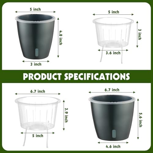Self Watering Pots for Indoor Plants, 6-Pack 5'' Self Watering Planter with Drainage Holes, Small African Violet Pots with Water Indicator, Clear Wick Orchid Pot, Grey Gold - Image 2
