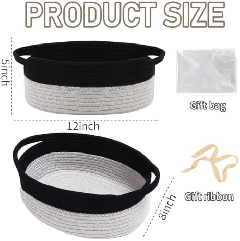 JMvicyroam Small Woven Basket, Empty Gift Basket, Black&Grey/1 Pack - Image 2