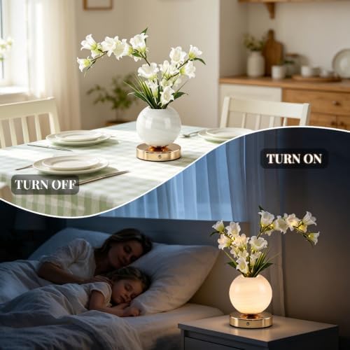 White Bellflower Flower Lamp, Rechargeable Cordless LED Floral Table Lamp - Image 4