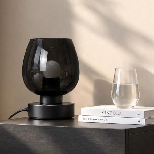 ONEWISH Touch Bedside Table Lamp, 3-Way Dimmable, Globe Glass Shade, 7.5 Inch Ultra Compact Nightstand Lamp, Warm White 2700K LED Bulb Included, Modern Design(Black) - Image 7