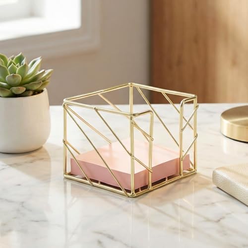 Sticky Note Holder 3.8x3.8 Inches, Gold Desk Accessories - Image 5