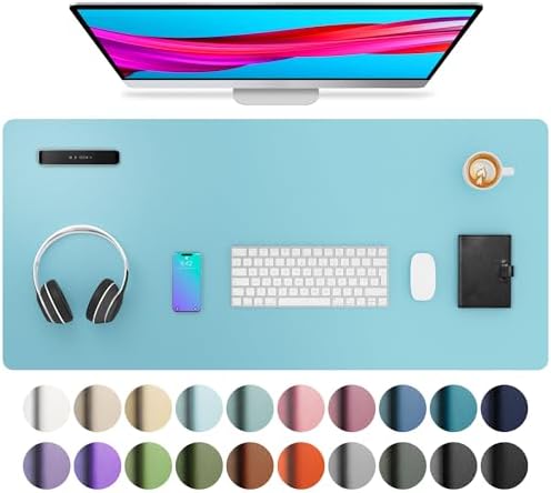 Aothia Large PU Leather Desk Pad Protector – Non-Slip Mouse Pad & Writing Mat for Office/Home, Waterproof, Easy to Clean(36" x 17", Blue Topaz) by AothiaSimpleNaturalUnique