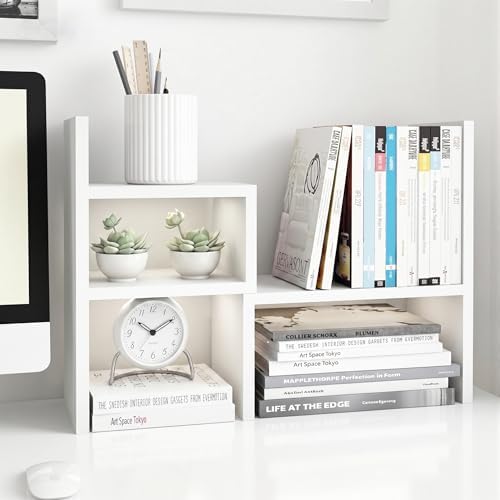 Jerry & Maggie - Desktop Organizer Office Storage Rack Adjustable Wood Display Shelf | Birthday Gifts - Toy - Home Decor | - Free Style Rotation Display - True Natural Stand Shelf (White) by JERRYMAGGIE