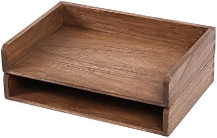 DDYURI Desktop File Trays Stackable Paper Tray for Letter/A4 Size Magazine - Wood Office Document Organizer Shelf - Wooden Folder Organization Rack Desk Tray Pack of 2 Dark(2CTP-DK) by DDYURI